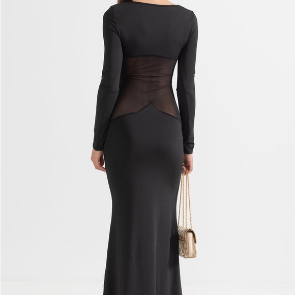Elegant Long Dress With See-Through Waist - Black - Picture 6 of 16
